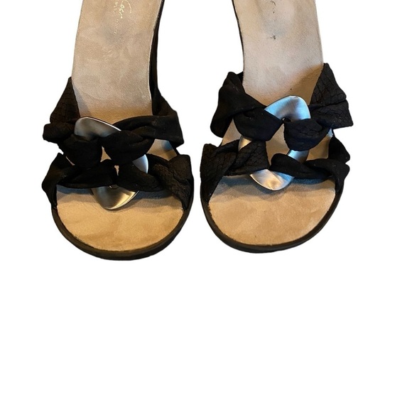 New Y2k Kenneth Cole black Suede Mule heels silver buckle Rubber Sole comfy Boho - Picture 5 of 15